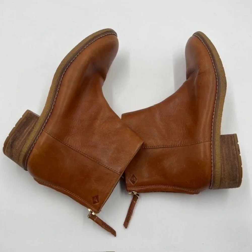 Sperry Top-Sider Womens Tan Leather Back Zip Ankle Boots STS82011‎ Size 7/6.5